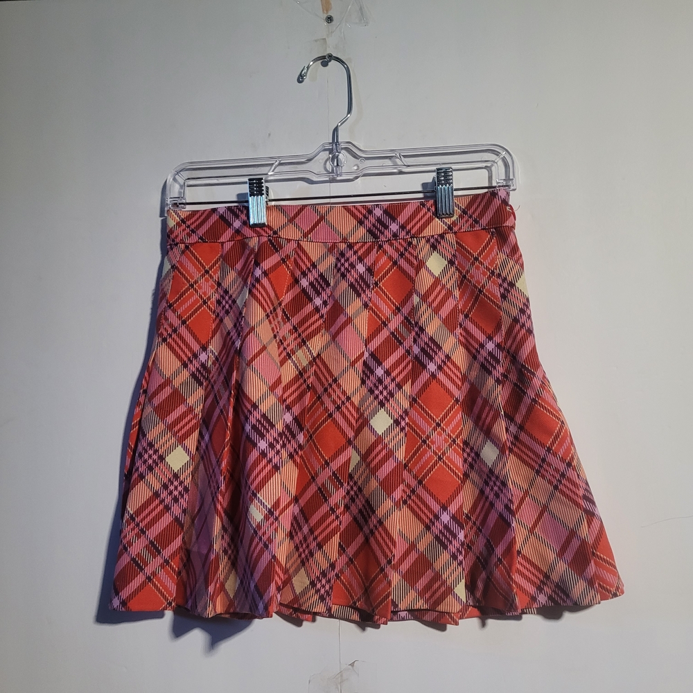 American Apparel Plaid Skater Skirt in Red and Pink